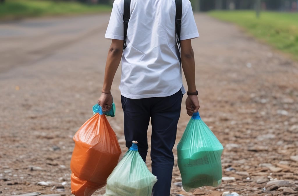 a man walking down a sidewalk