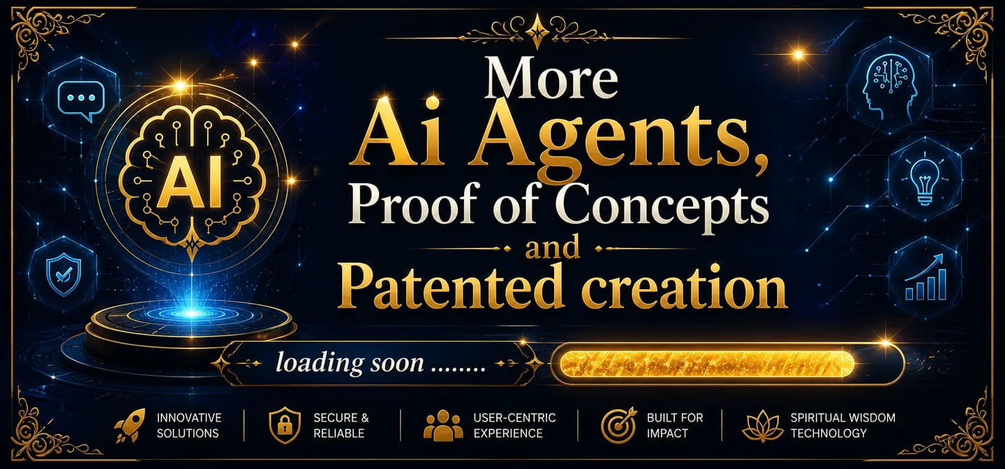 AI agents and patented creation announcement banner with digital brain icon and loading progress bar.