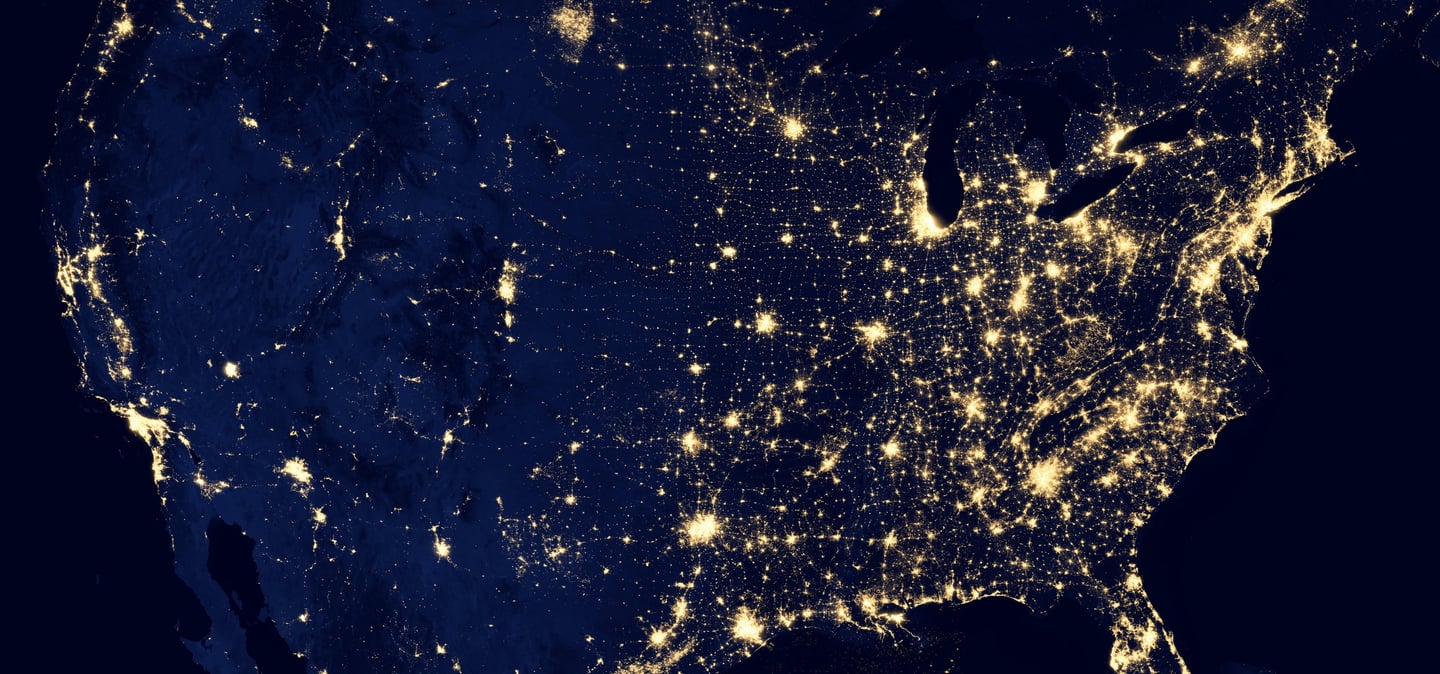 a map of the united states at night