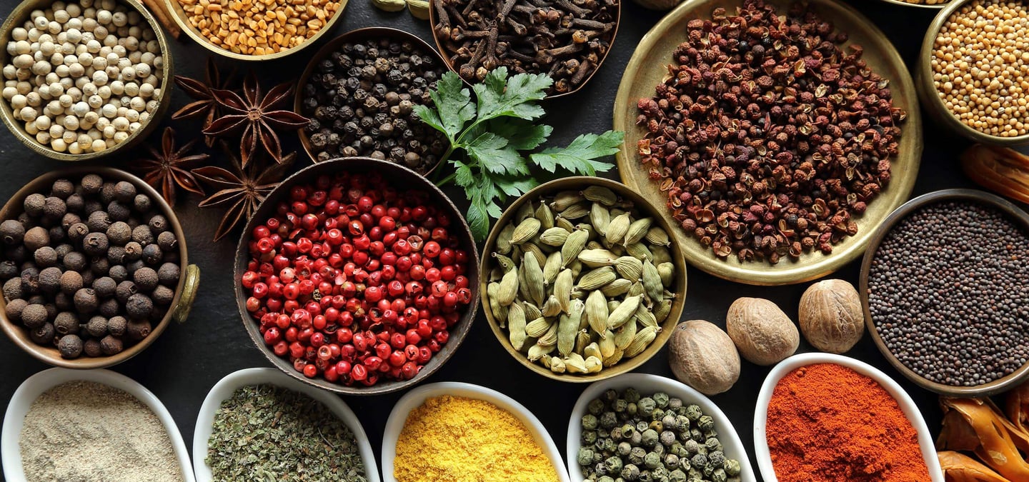 a variety of spices and spices in bowls