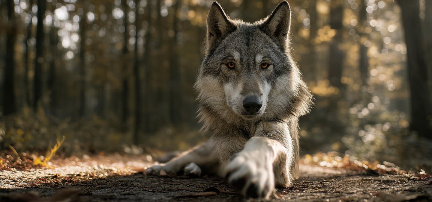 Wilcza łapa odciśnięta na leśnej ściółce – symbol śladów decyzji, intuicji i zawodowej ścieżki życia