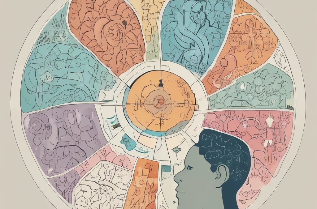 Image d'un humain près d'une roue de motifs abstraits évoquant le cerveau