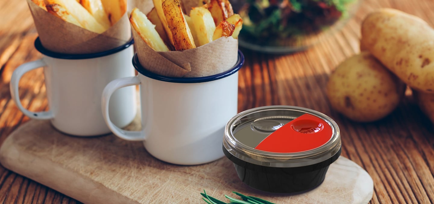 Realistic render showing the product in a restaurant context, designed by Koorosh Shojaei