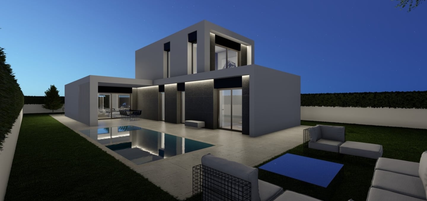 a modern house with a pool and a pool