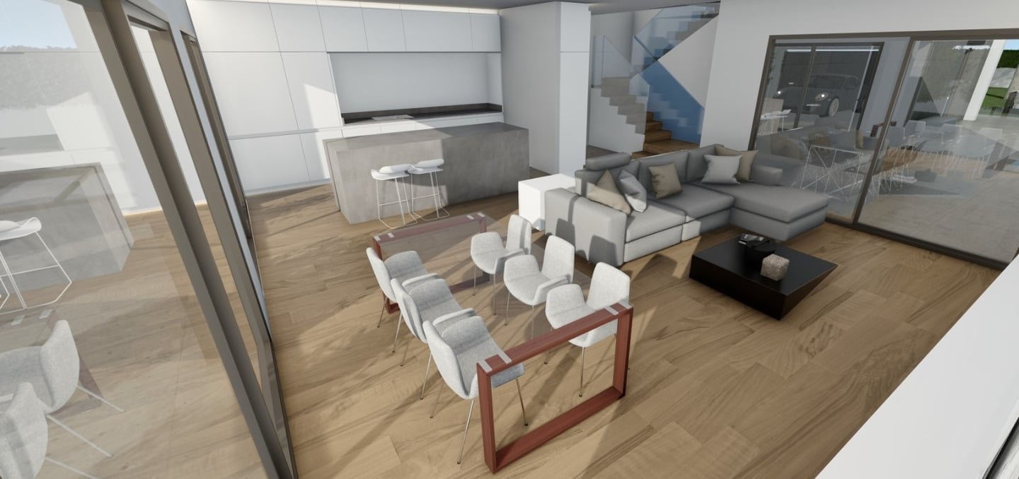 a living room with a couch and a table