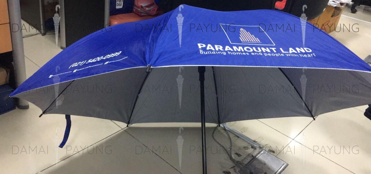Payung promosi polos lipat premium Rosida biru silver Paramount Land