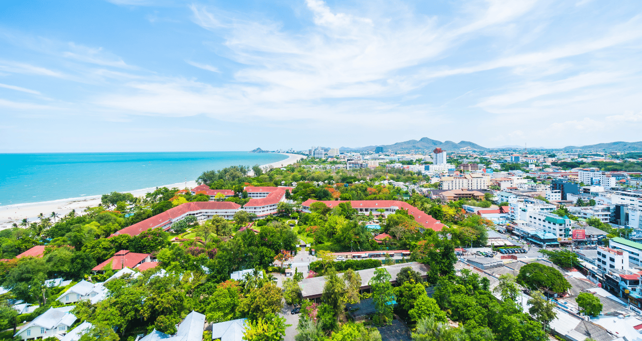 View of city and sea view of Hua Hin, Thailand.