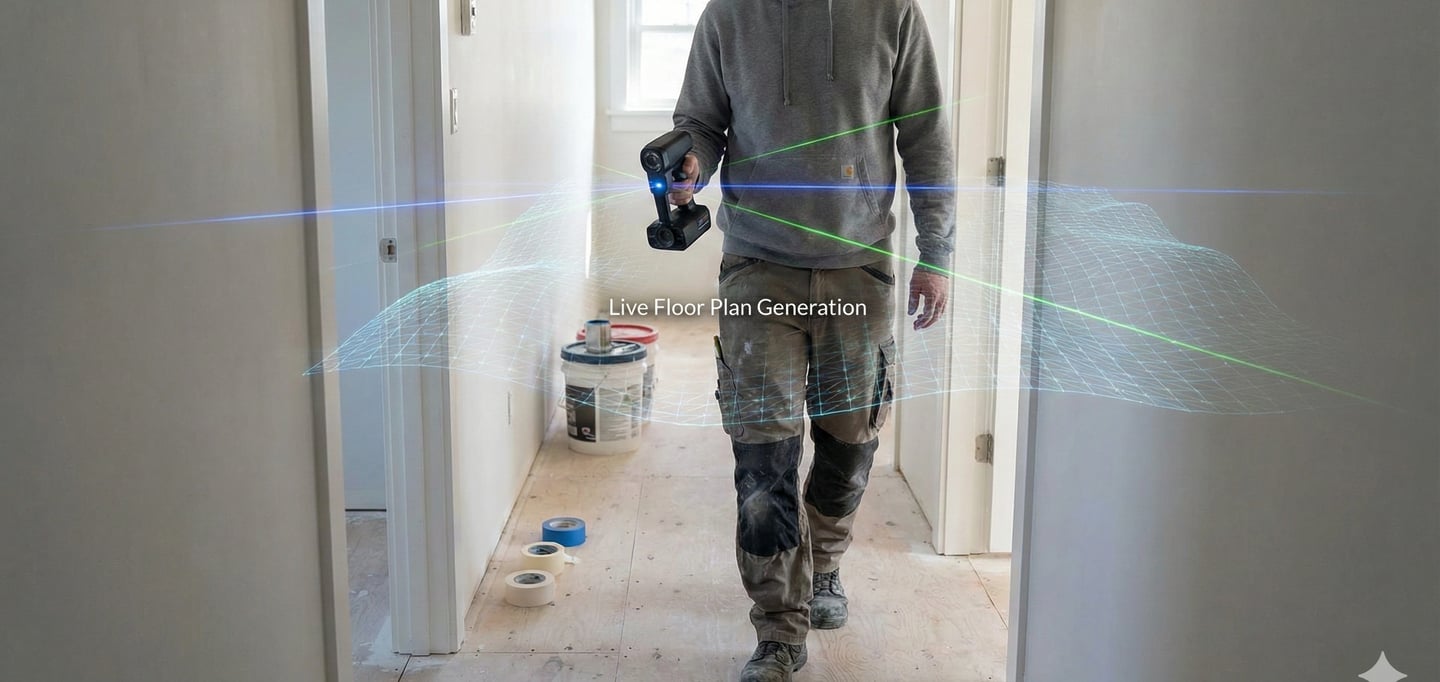 SLAM handheld scanner being used to map the interior of a residential property in Vancouver for fast