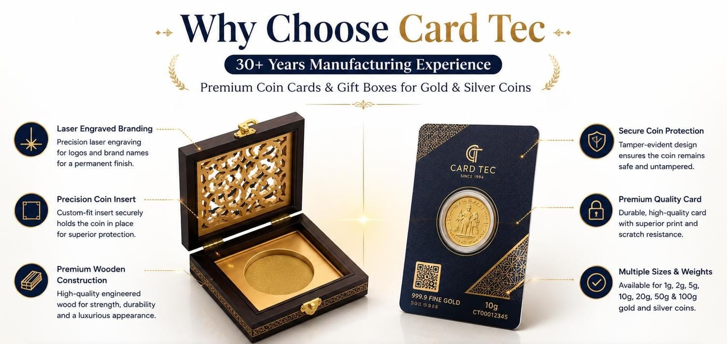 Why choose Card Tec for premium coin cards and coin gift boxes for gold and silver coins