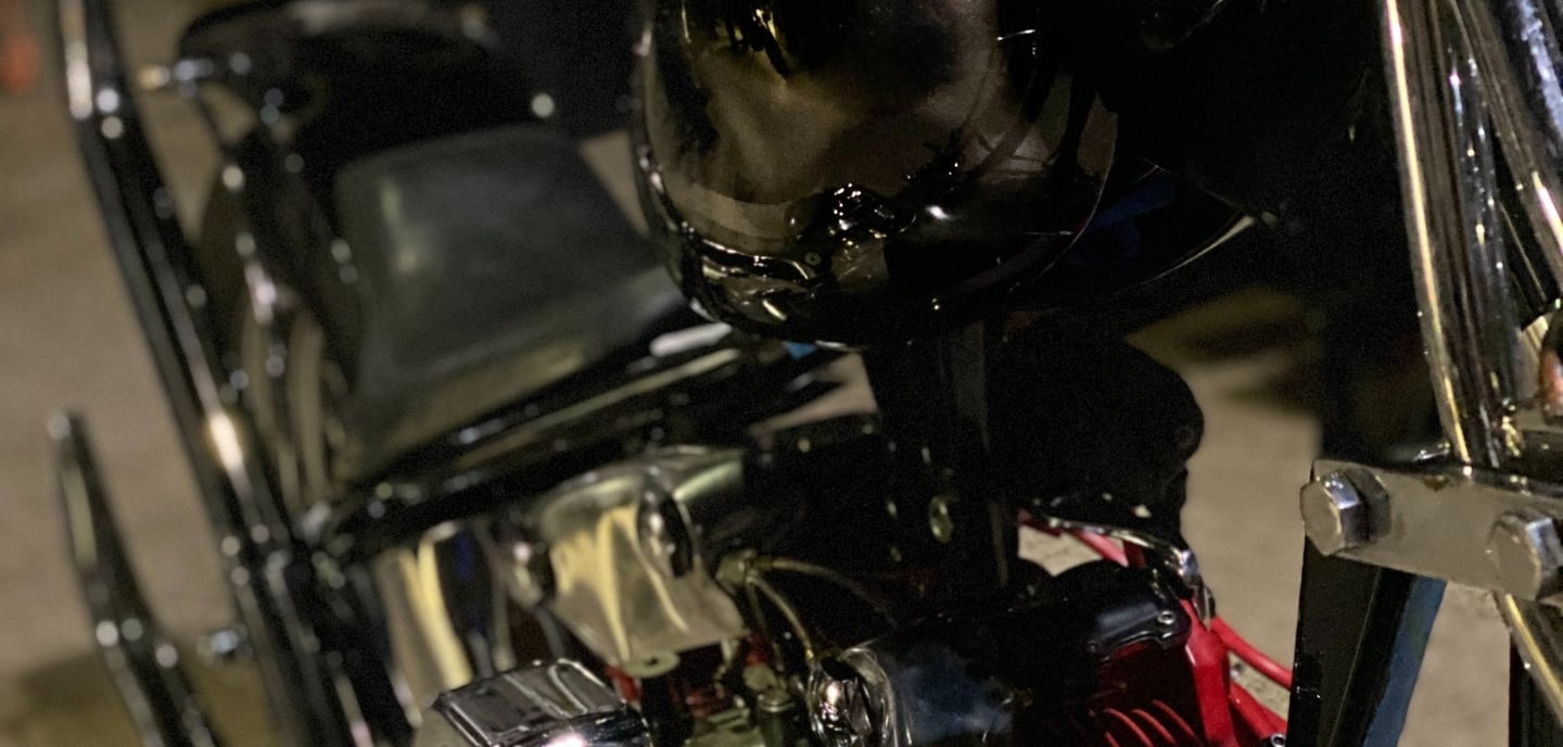 Close up photo of motorcycle tank and frame