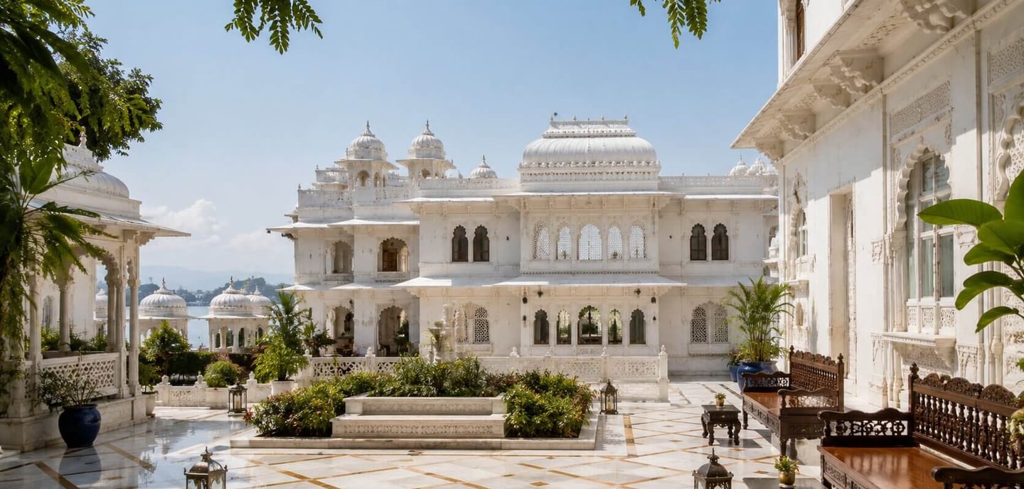 White marble work at Taj lake palace ultra luxury hotel in Udaipur