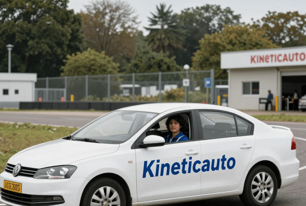 A modern digital dashboard showing a smooth driving test interface on a laptop screen.