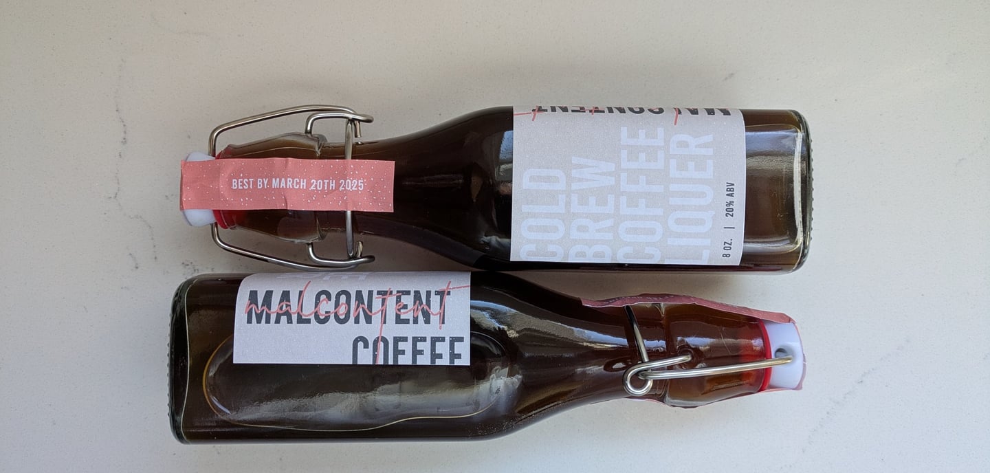 Malcontent Coffee Brand Liqueur Bottle Design