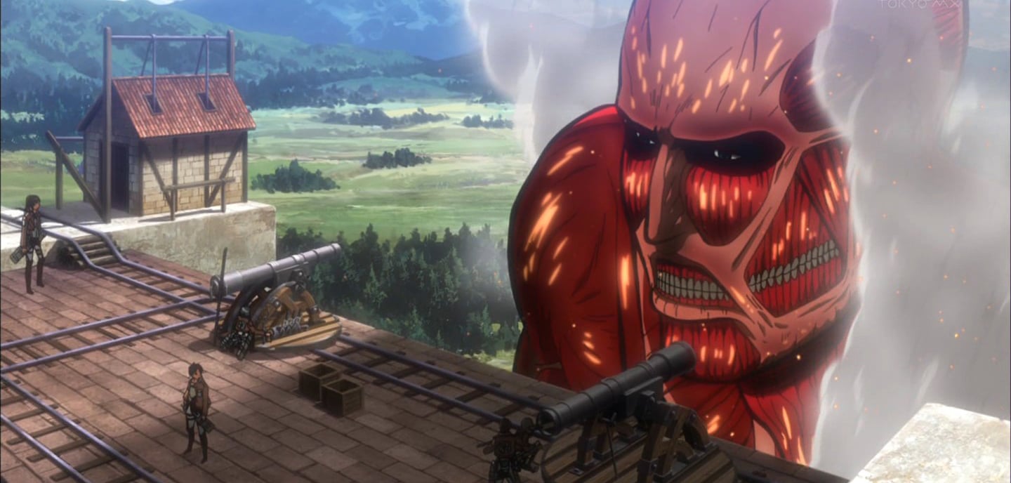Colossal Titan destruindo muralha Maria Attack on Titan