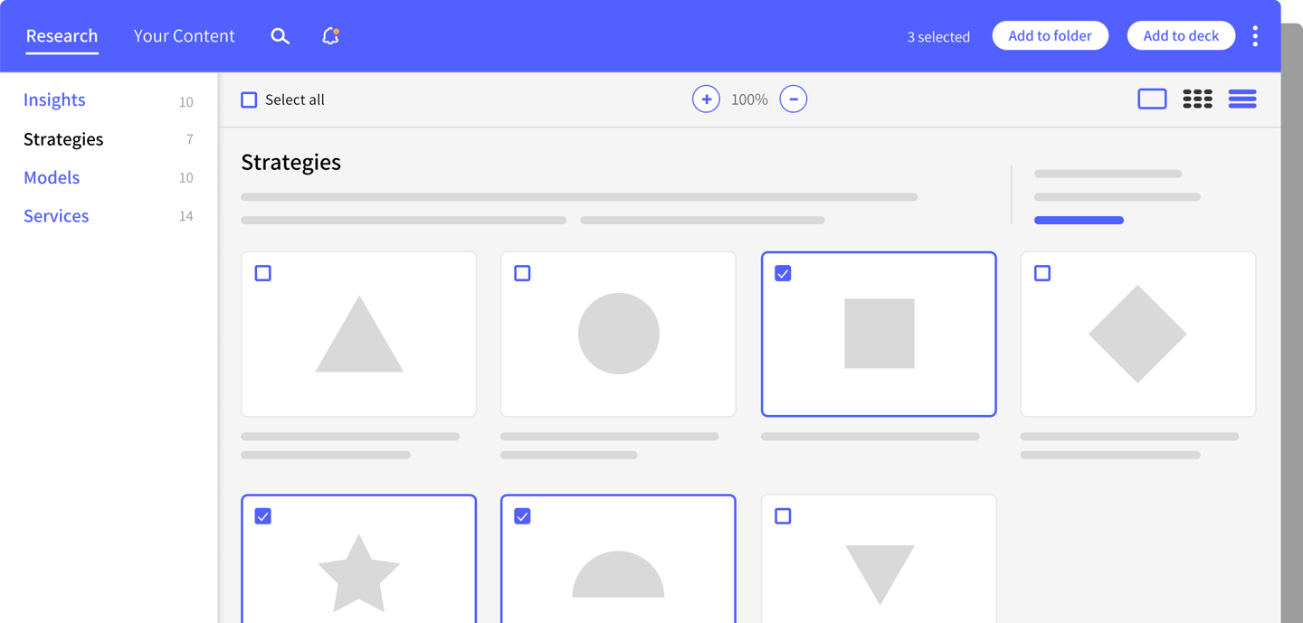 UI displaying slides in a thumbnail view that user may select
