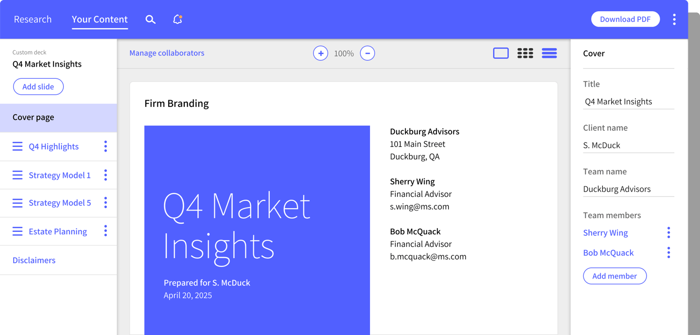 UI for creating a deck with slides within re-designed tool