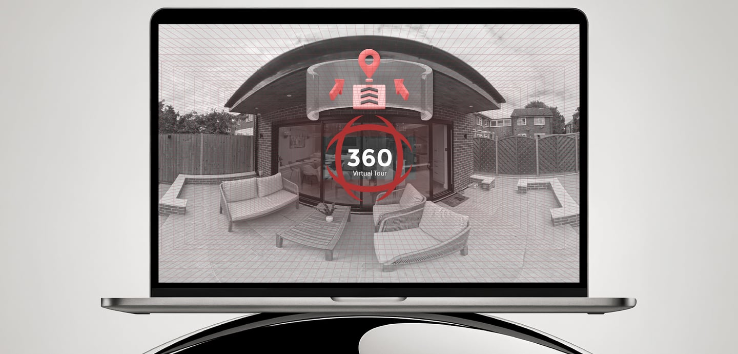 Laptop displaying 360 virtual tour interface