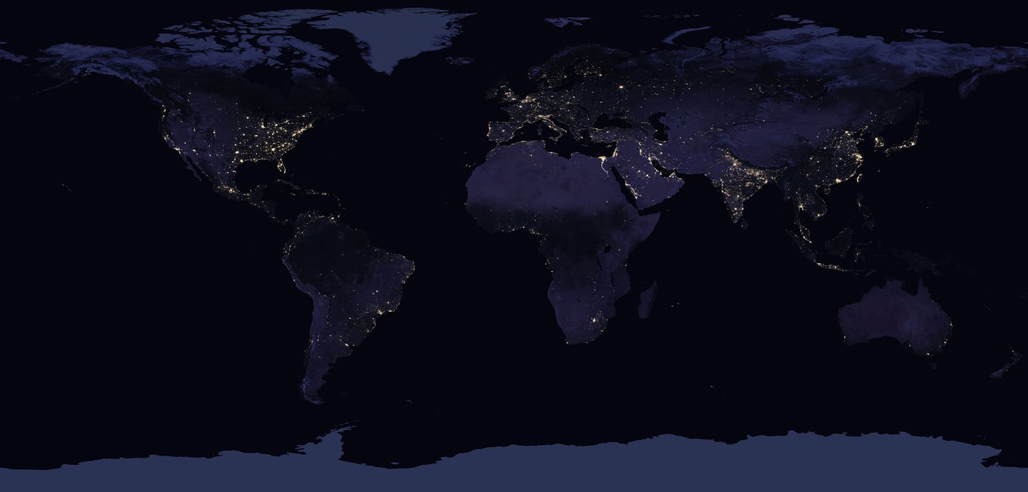 Image plane reconstituée de l'émission de lumières la nuit par l'activité humaine