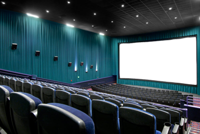 a large screen tv screen in a theater