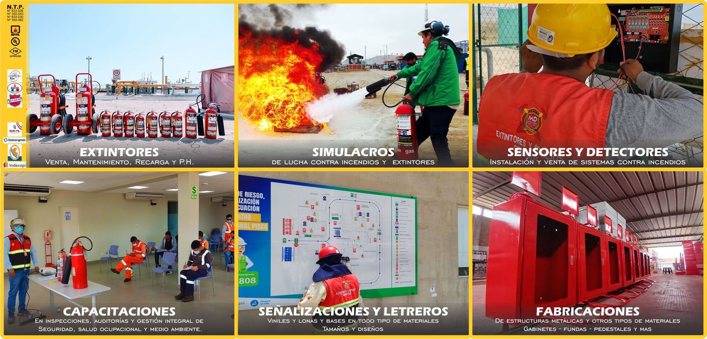 Mosaico de servicios integrales de MD Extintores.