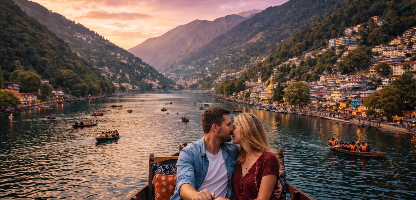 Australian couple boating at Naini Lake