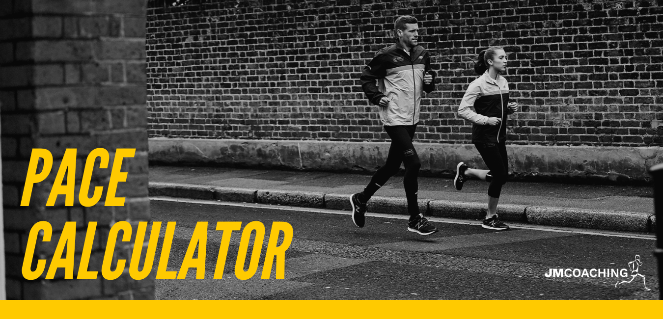 a photo of two runners with oversized text that read "Pace Calculator"