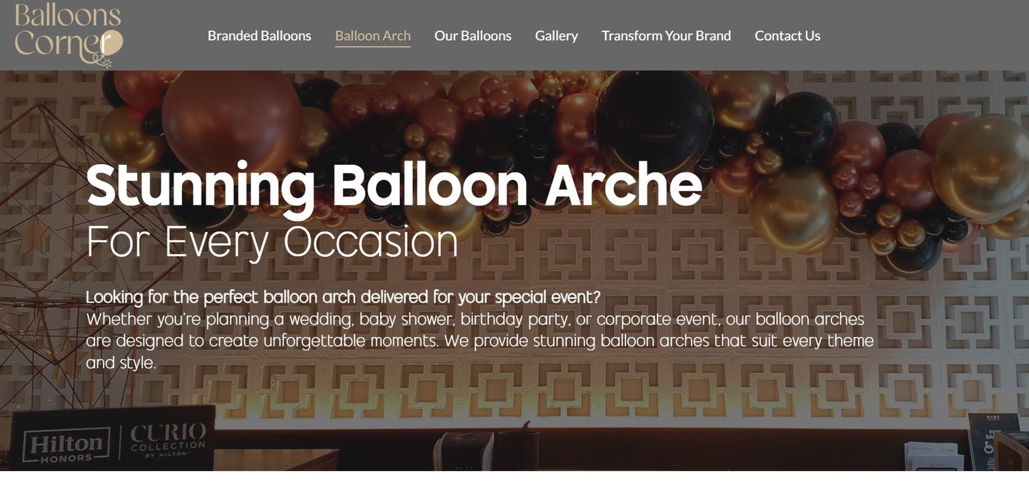 Real business growth achieved through Balloon Corner's event website redesign
