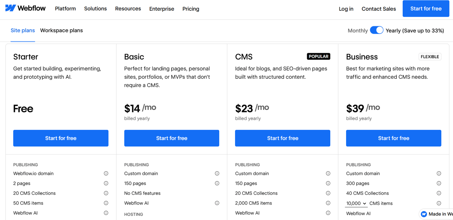 best online free website builder software webflow price review to start online store