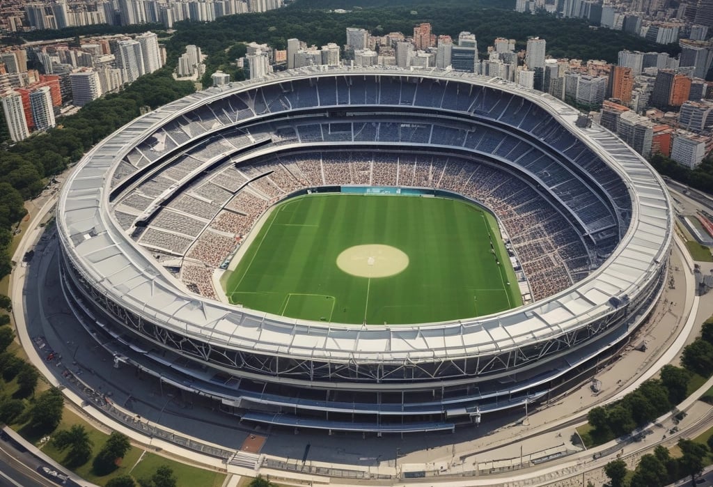 A vibrant soccer match under stadium lights with cheering fans.