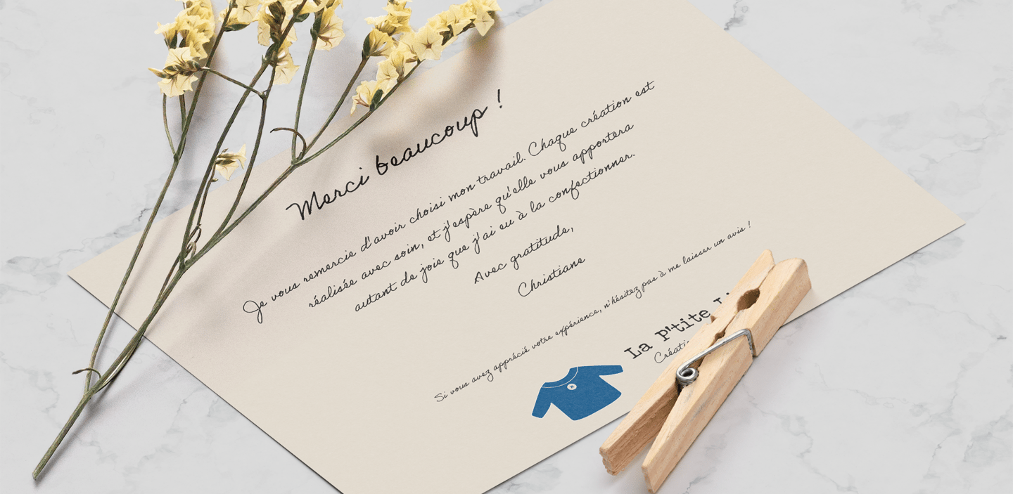 Carte de remerciement personnalisée : visuel de la marque La Ptite Lily par fidéliser les clients