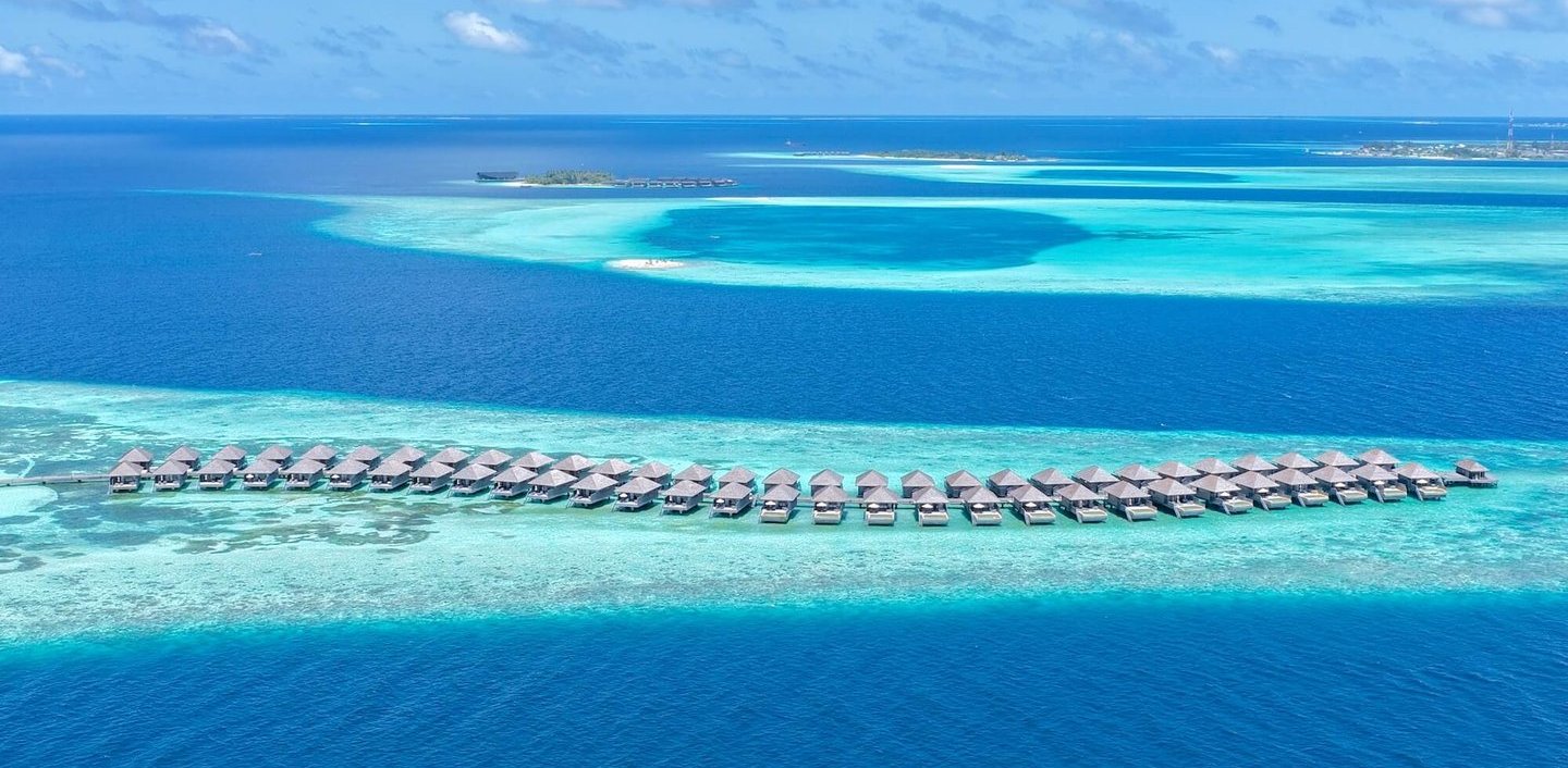 Hurawalhi Maldives overwater villas arial view