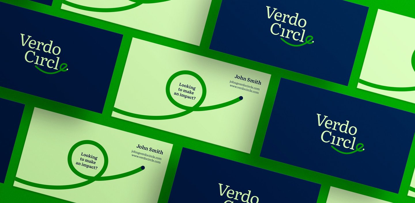 Diseño de papelería corporativa para Verdo Circle, incluyendo tarjetas de presentación