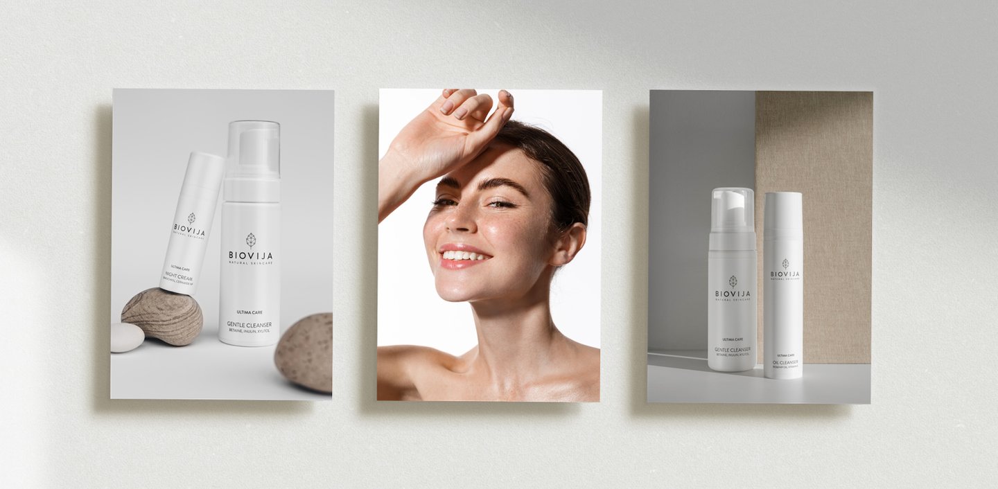 Biovija kosmetikos pakuotės dizainas – sukurtas vizualinis identitetas prekės ženklui