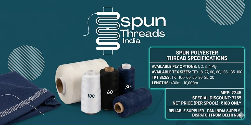 Spun polyester sewing thread spools with wholesale price and TKT specifications.