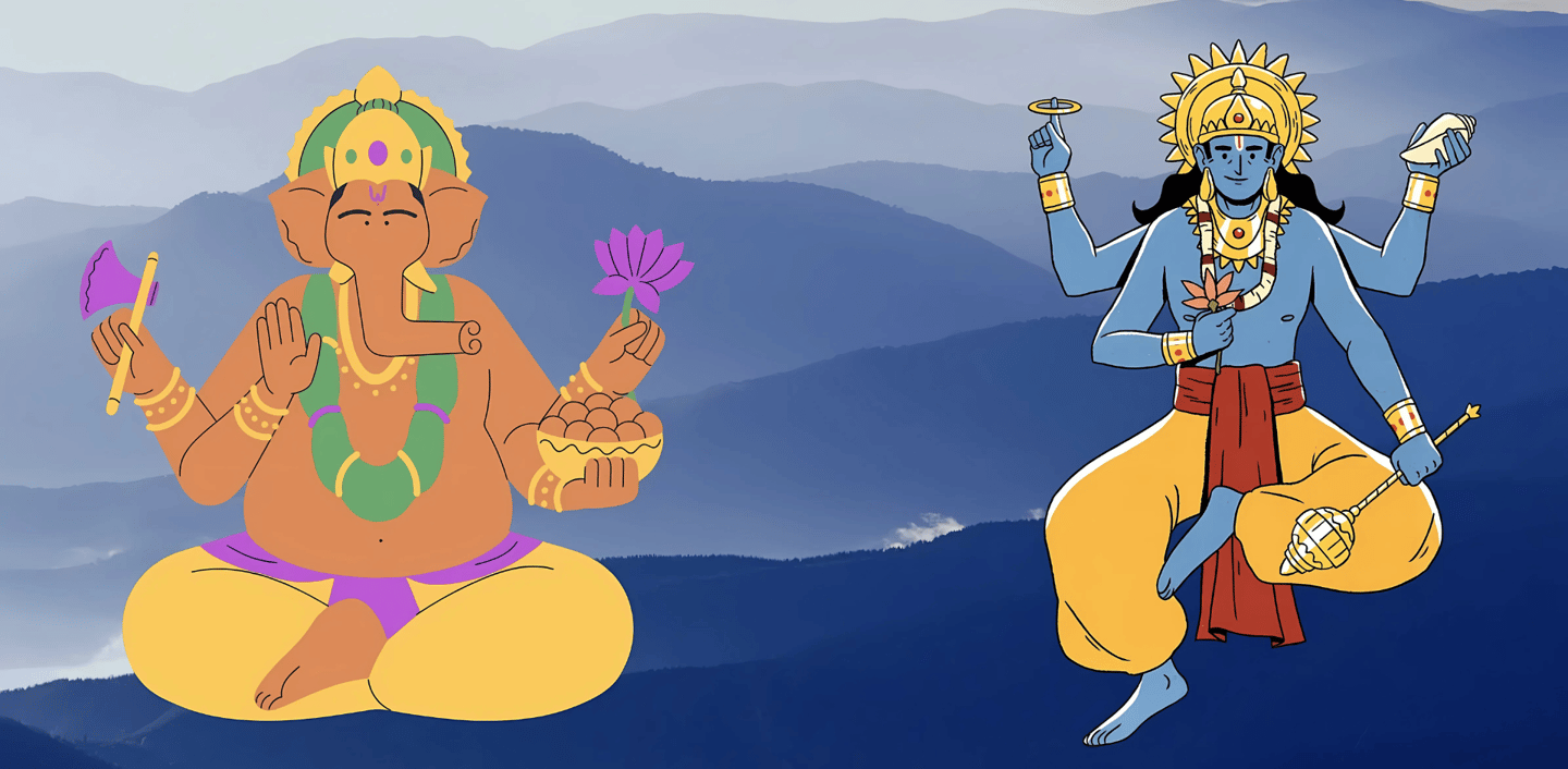 Immagine di Ganesh e Vishnu affiancati
