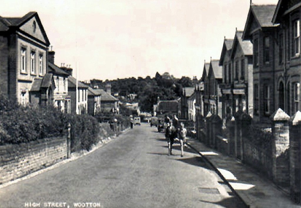 a black and white image of wootton bridge highstreet in the early 1900s