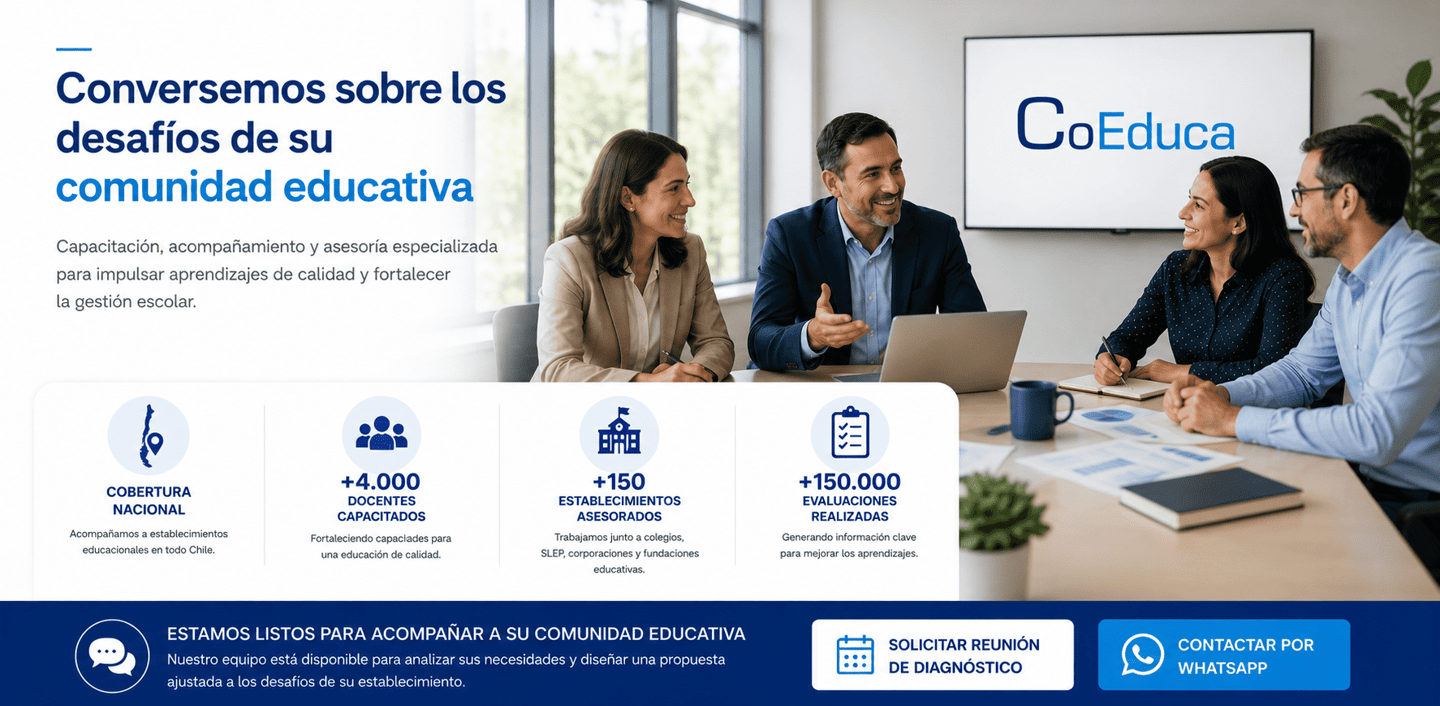 Contacte a ATE CoEduca y reciba asesoría en gestión curricular, capacitación docente.