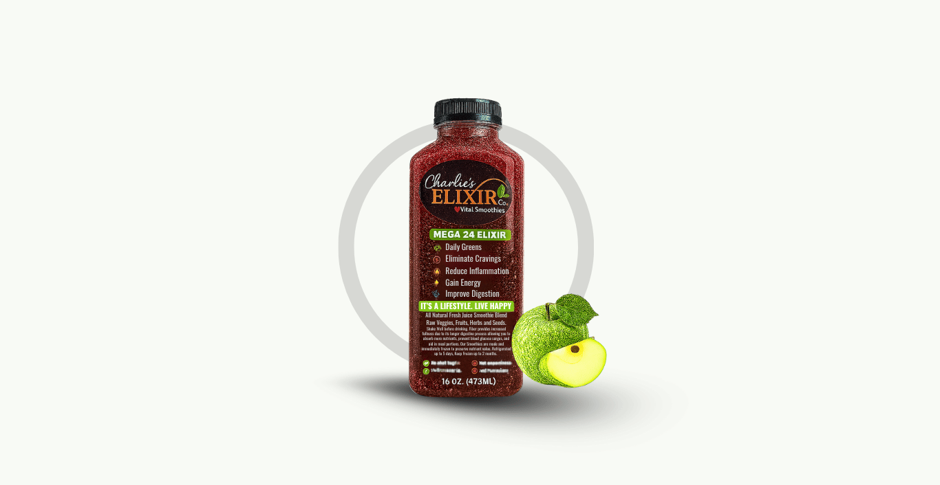 a bottle of juice with a lime leaf