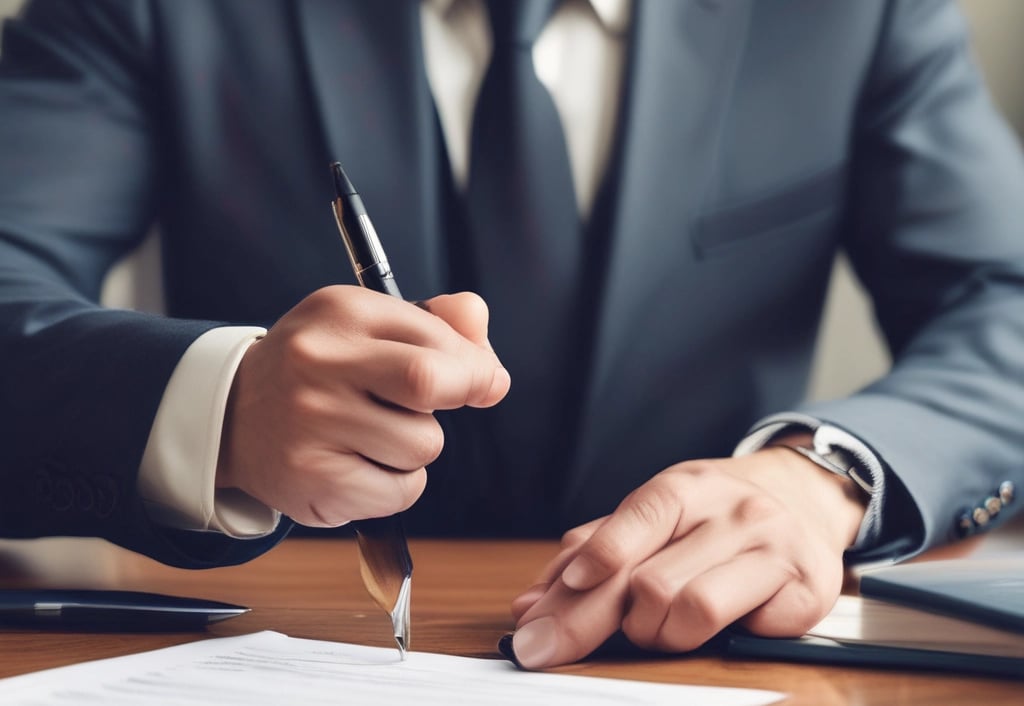 A professional lawyer consulting with a client in an office.