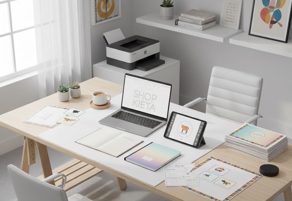 Shopkieta professional creative studio setup showing high-quality digital printables