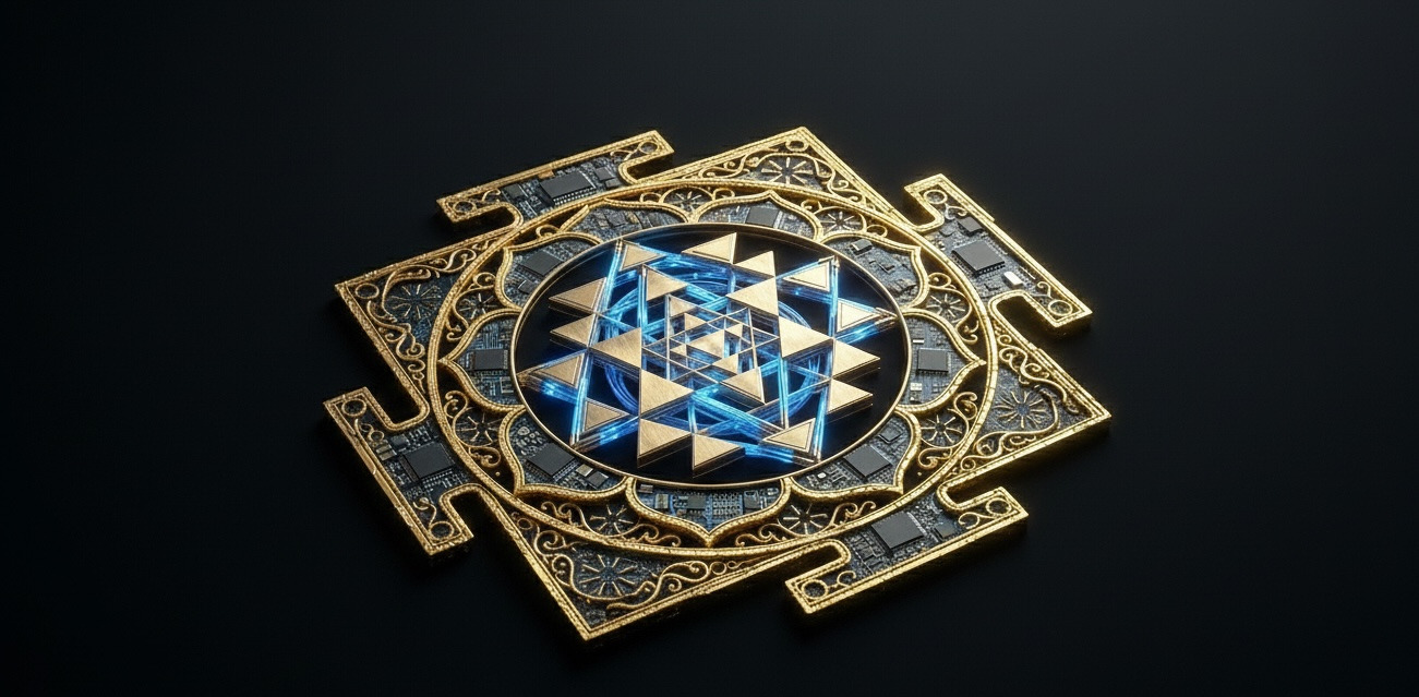 Image of Sri Yantra, sacred hindu geometric image of pure math interlocking triangles