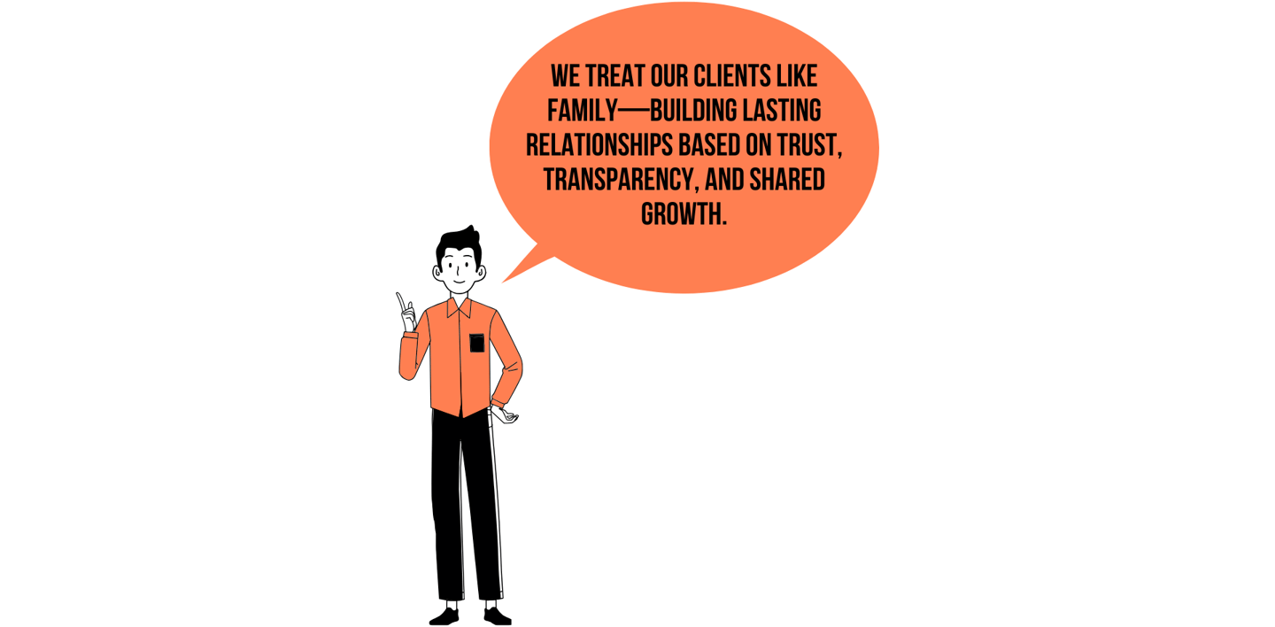 an illustration of a man with a speech bubble talking about building strong relationships