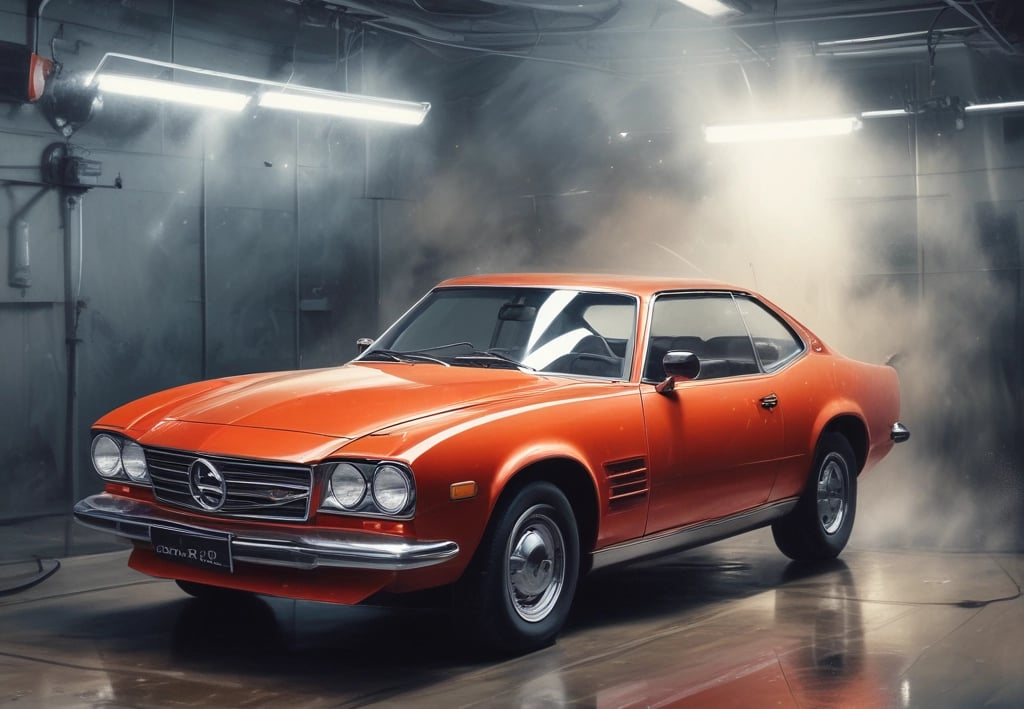 A skilled technician carefully repainting a sleek car in a bright, modern auto body shop.