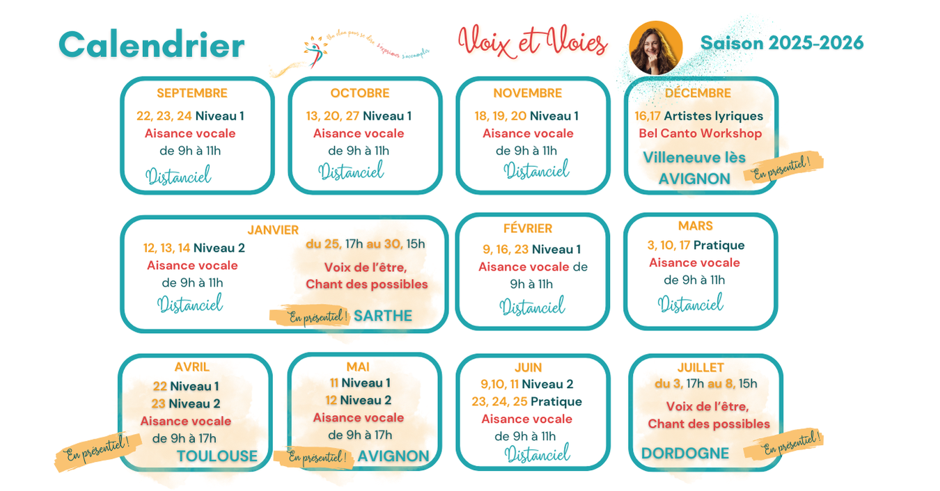 CALENDRIER 2025-2026 Voix de l'être, prise de prole en public, aisance vocale 