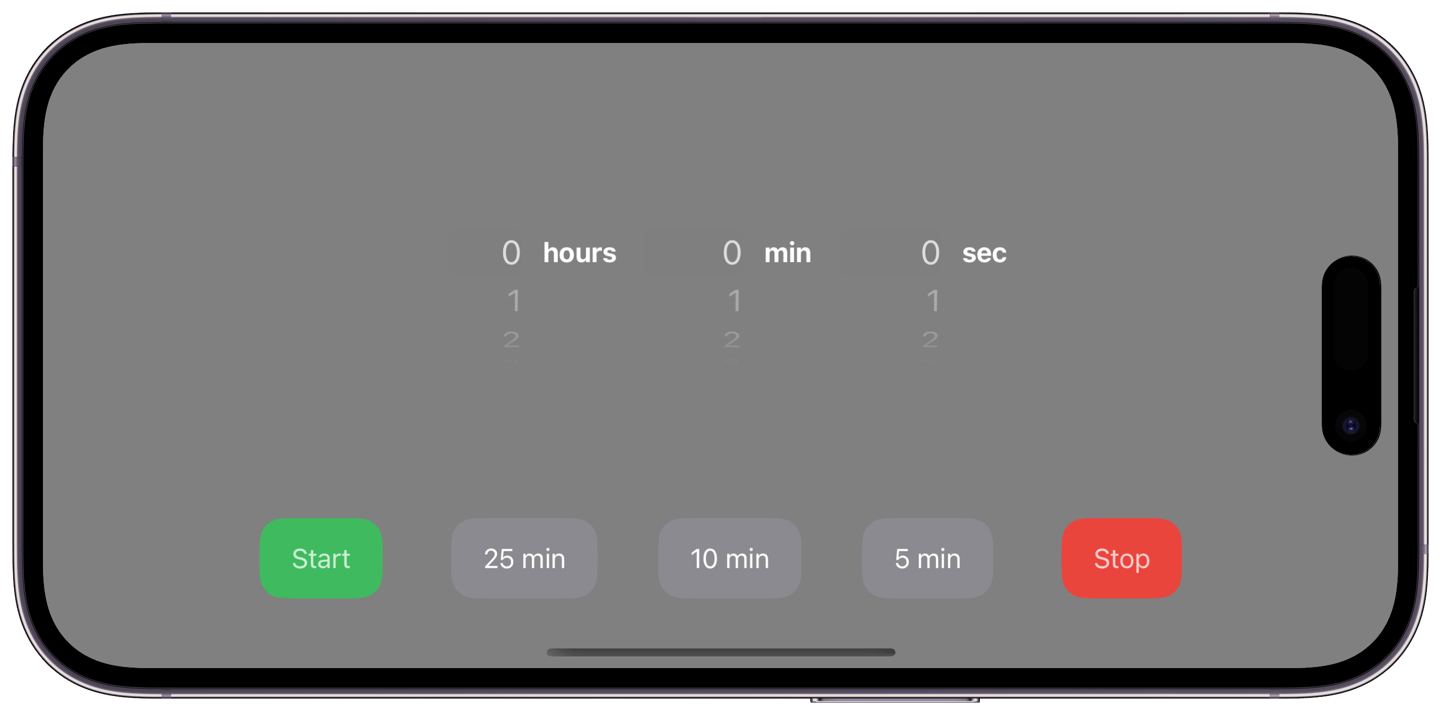 IPomodoro timer home view landscape