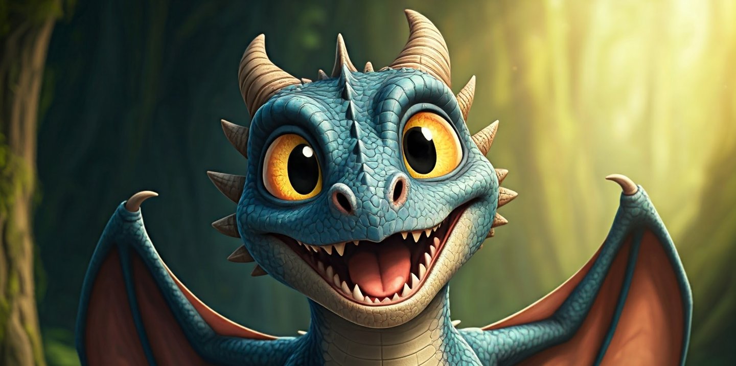 A friendly, smiling Macky with blue skin and large yellow eyes