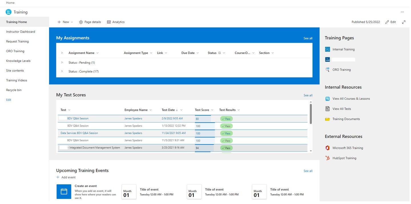SharePoint QMS employee training records and assignment tracking