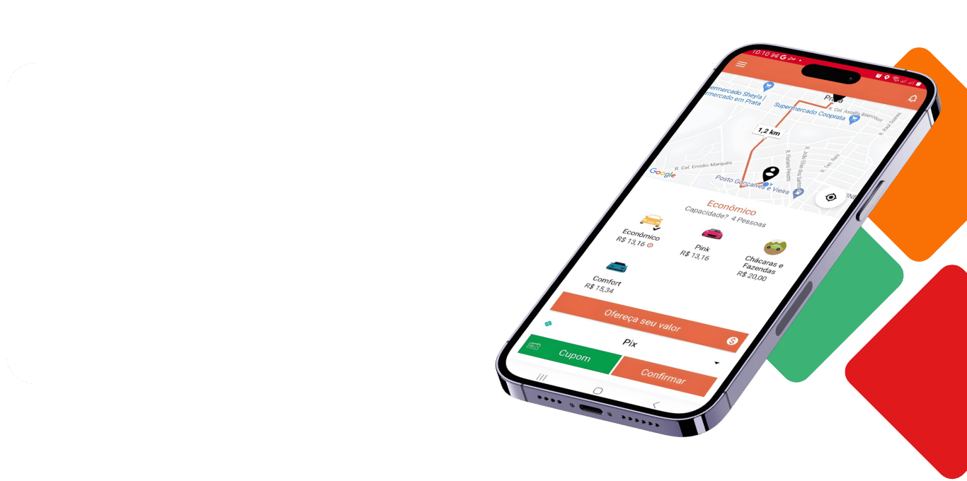 Tela do app APKTEM mostrando mapa de mobilidade urbana e corridas.