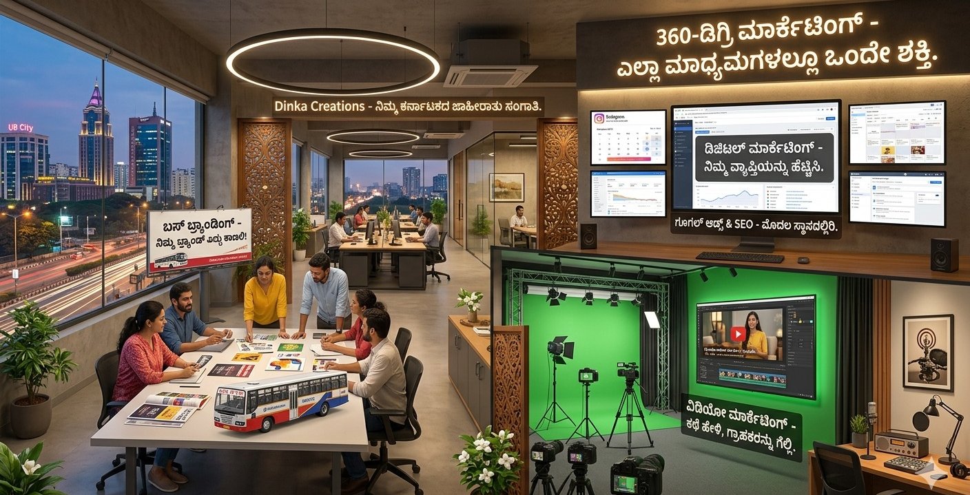 "Dinka Creations Advertising Agency Office in Vijayanagar Bangalore". "ಬೆಂಗಳೂರಿನ ಅತ್ಯುತ್ತಮ ಅಡ್ವರ್ಟೈಸ