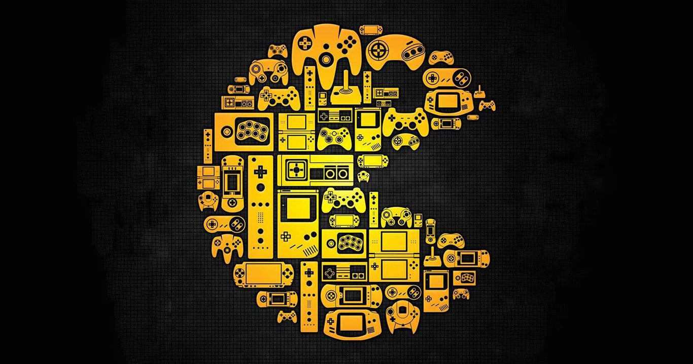 la imagen del pac-man hecha con las emblematicas videoconsolas
